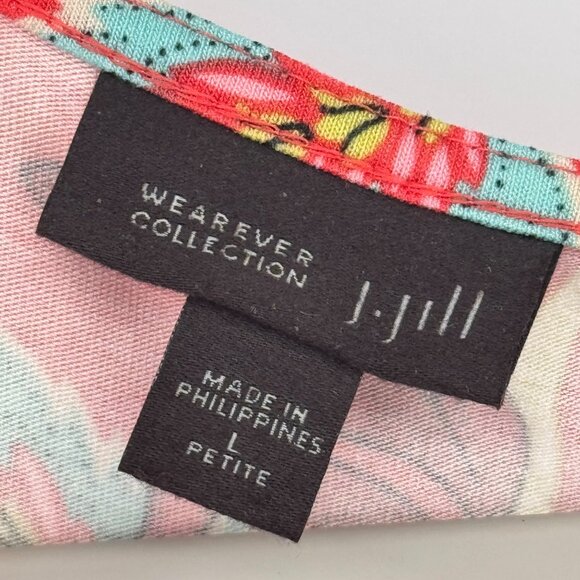 J jill Wearever Collection orange Floral knit  3/4 Sleeve Top size large petite - Picture 2 of 9